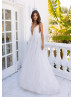 Plunging Neck Ivory Shimmering Glitter Open Back Prom Dress