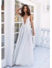 Plunging Neck Ivory Shimmering Glitter Open Back Prom Dress