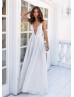 Plunging Neck Ivory Shimmering Glitter Open Back Prom Dress Plunging Neck Ivory Shimmering Glitter Open Back Prom Dress