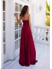 Sweetheart Strapless Deep Red Satin Front Slit Prom Dress