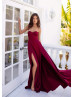 Sweetheart Strapless Deep Red Satin Front Slit Prom Dress Sweetheart Strapless Deep Red Satin Front Slit Prom Dress