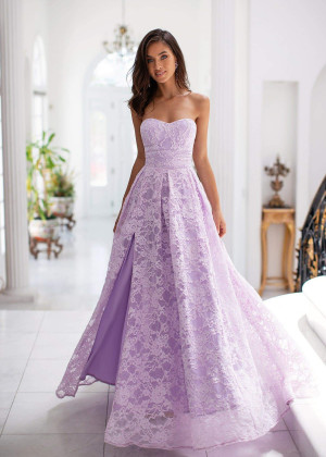Sweetheart Strapless Lilac Lace Slit Prom Dress