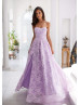 Sweetheart Strapless Lilac Lace Slit Prom Dress