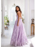 Sweetheart Strapless Lilac Lace Slit Prom Dress
