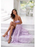 Sweetheart Strapless Lilac Lace Slit Prom Dress