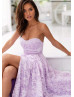 Sweetheart Strapless Lilac Lace Slit Prom Dress