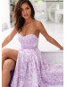 Sweetheart Strapless Lilac Lace Slit Prom Dress Sweetheart Strapless Lilac Lace Slit Prom Dress
