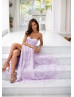 Sweetheart Strapless Lilac Lace Slit Prom Dress