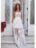 Straight Neck White Lace Tulle Prom Dress