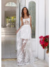 Straight Neck White Lace Tulle Prom Dress