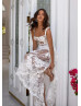 Straight Neck White Lace Tulle Prom Dress