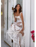Straight Neck White Lace Tulle Prom Dress Straight Neck White Lace Tulle Prom Dress
