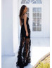 Wide Straps Black Lace Tulle Prom Dress