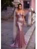 Off Shoulder Rose Pink Sequin Long Prom Dress Off Shoulder Rose Pink Sequin Long Prom Dress