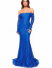 Off Shoulder Royal Blue Lace Long Prom Dress