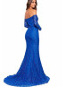 Off Shoulder Royal Blue Lace Long Prom Dress