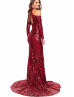 Halter Neck Burgundy Sequin Long Prom Dress