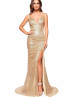 Gold Glittering Slit Backless Long Prom Dress