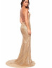 Gold Glittering Slit Backless Long Prom Dress