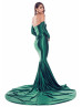 Off Shoulder Emerald Satin Slit Prom Dress