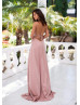 Scoop Neck Dusty Pink Jersey Slit Prom Dress