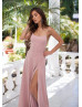 Scoop Neck Dusty Pink Jersey Slit Prom Dress