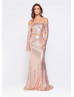 Two Piece Off Shoulder Rose Sequin Prom Dress