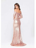 Two Piece Off Shoulder Rose Sequin Prom Dress