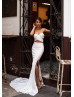 Strapless White Sequin Slit Long Prom Dress