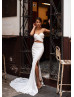 Strapless White Sequin Slit Long Prom Dress Strapless White Sequin Slit Long Prom Dress