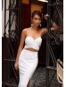 Strapless White Sequin Slit Long Prom Dress