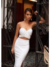 Strapless White Sequin Slit Long Prom Dress Strapless White Sequin Slit Long Prom Dress