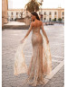 Sweetheart Strapless Gold Glittering Slit Long Prom Dress