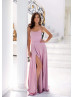 Spaghetti Straps Dusty Pink Satin Slit Prom Dress