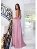 Spaghetti Straps Dusty Pink Satin Slit Prom Dress