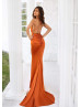 Golden Rust Satin Lace Up Back Long Prom Dress