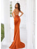 Golden Rust Satin Lace Up Back Long Prom Dress Golden Rust Satin Lace Up Back Long Prom Dress