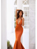 Golden Rust Satin Lace Up Back Long Prom Dress Golden Rust Satin Lace Up Back Long Prom Dress