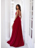 Sexy Red Jersey Low Back Slit Long Prom Dress