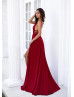 Sexy Red Jersey Low Back Slit Long Prom Dress