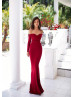Off Shoulder Burgundy Satin Long Prom Dress