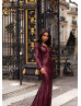 Long Sleeve Burgundy Sequin Open Back Prom Dress Long Sleeve Burgundy Sequin Open Back Prom Dress