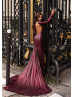 Long Sleeve Burgundy Sequin Open Back Prom Dress Long Sleeve Burgundy Sequin Open Back Prom Dress