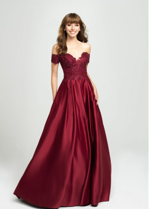 Off Shoulder Satin Lace Long Prom Dress
