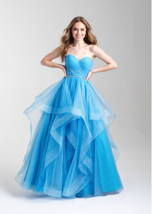 Strapless Pleated Glittering Tulle Ruffle Prom Dress