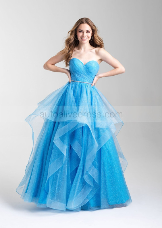 Strapless Pleated Glittering Tulle Ruffle Prom Dress