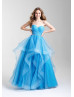 Strapless Pleated Glittering Tulle Ruffle Prom Dress