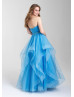 Strapless Pleated Glittering Tulle Ruffle Prom Dress