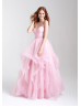 Strapless Pleated Glittering Tulle Ruffle Prom Dress