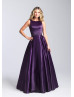 Boat Neck Satin Open Back Prom Dress With Box Pleats